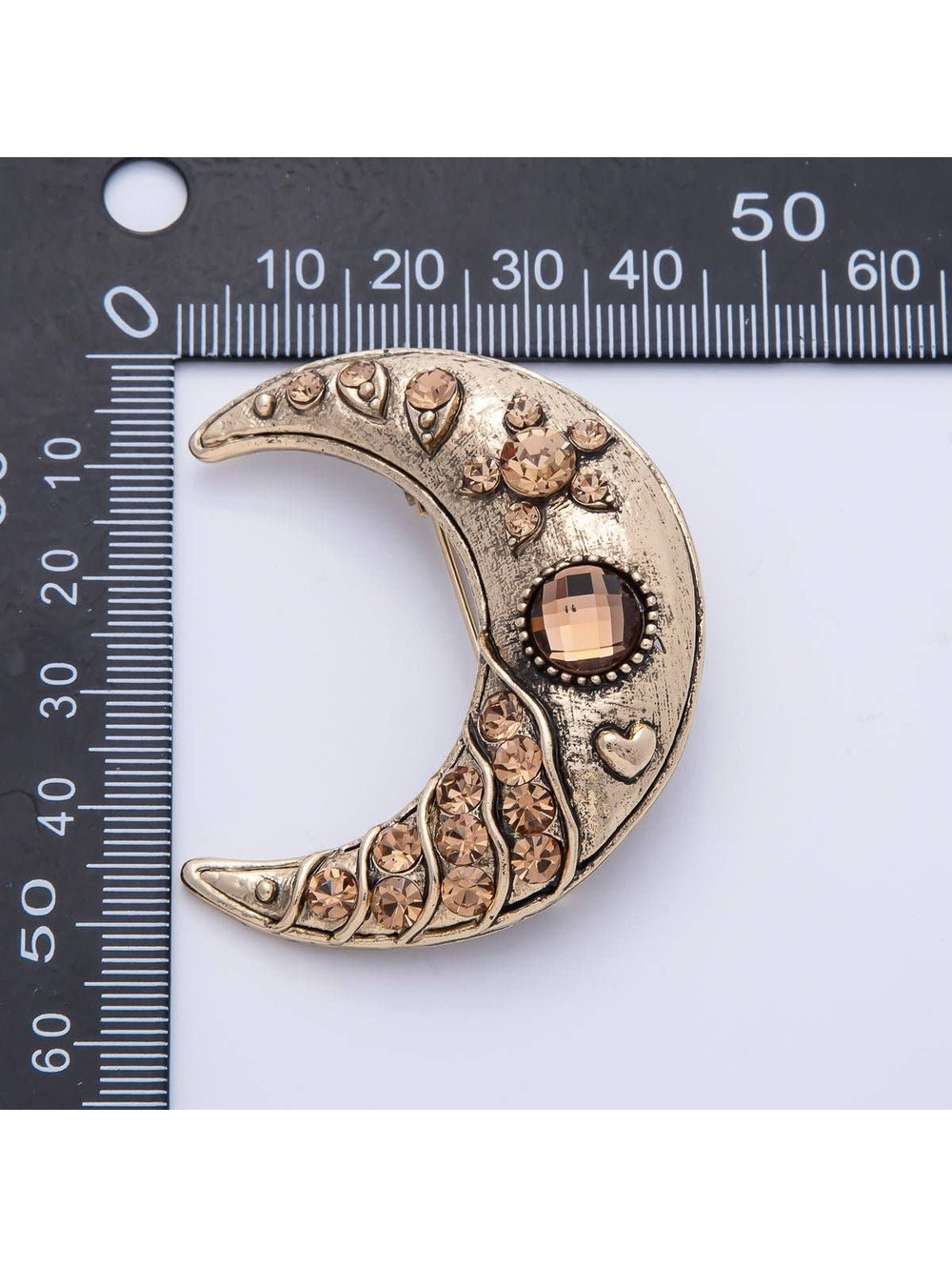 Crescent Moon Rhinestone Brooch Pin - Picture 3 of 4